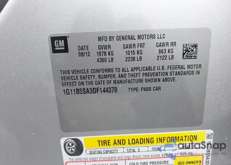 2013 Chevrolet Malibu 1Ls z USA, uszkodzony, nr VIN 1G11B5SA3DF144378